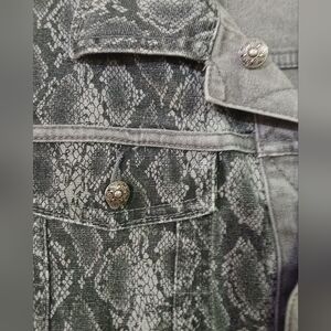 Snake Print Denim Jacket with Silver Buttons
